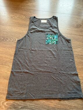 Men, Charcoal Tank Top with Tropical Pocket
